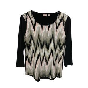 Chico's Zig Zag Pattern Stretch Blouse Top Black